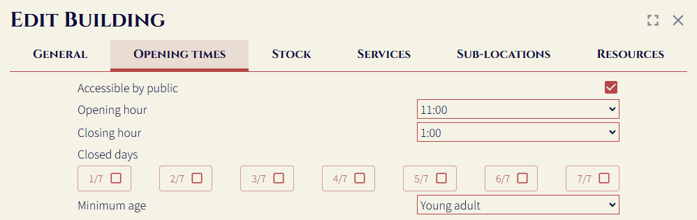 opening times