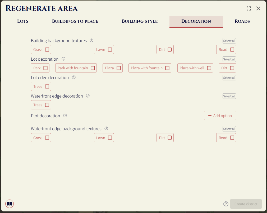 regenerate area form decoration section