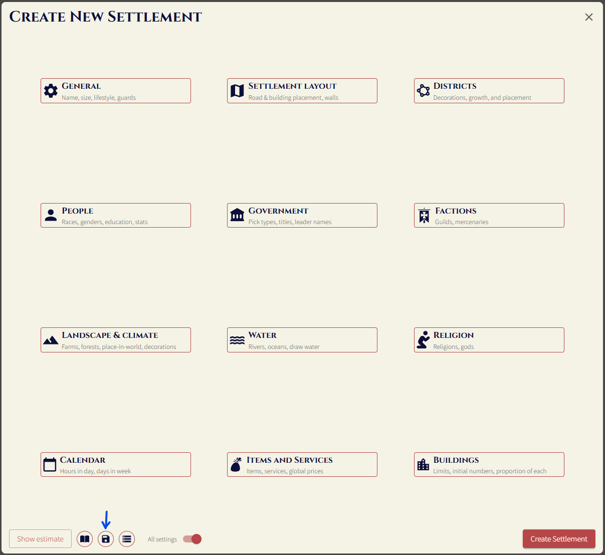 save settings button